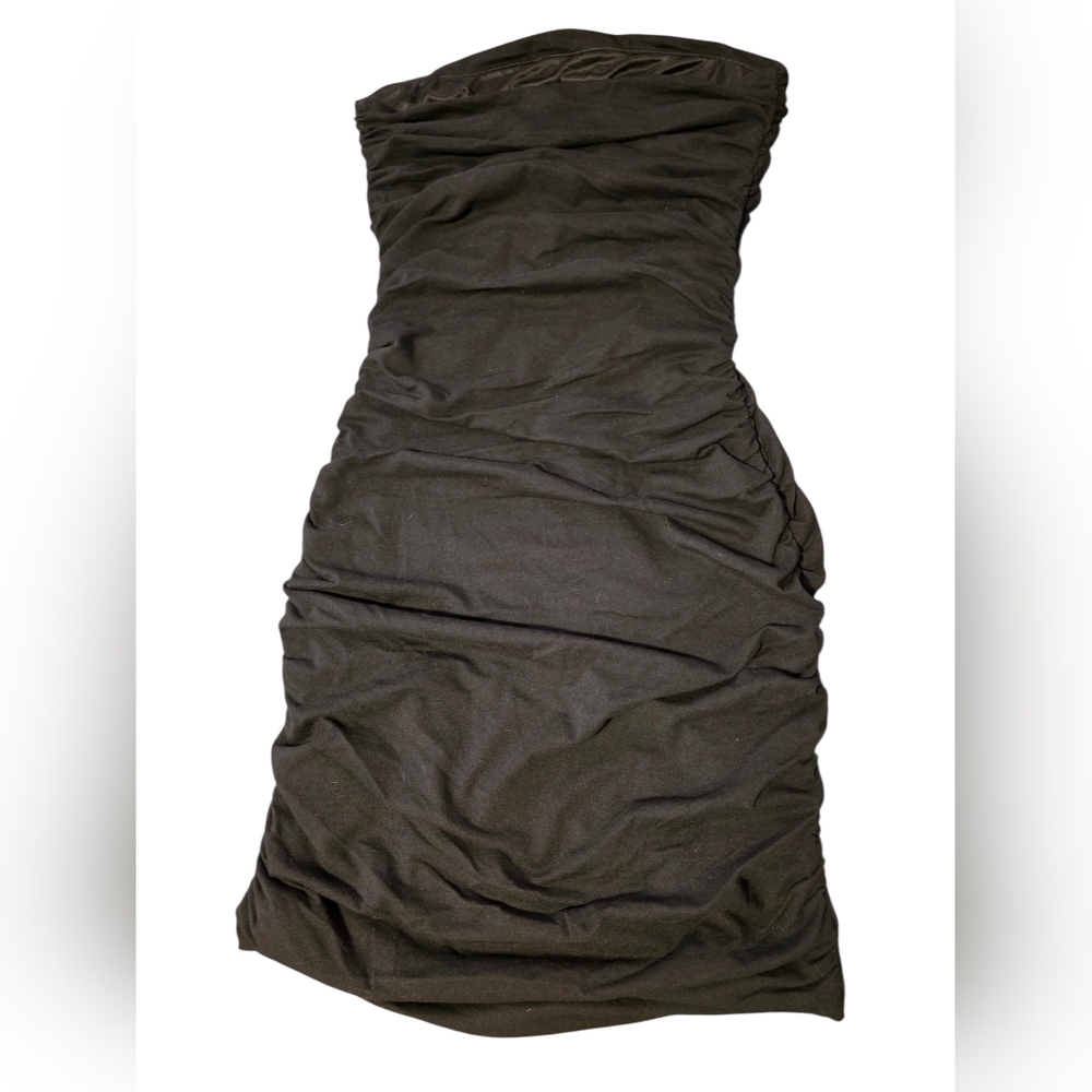 Express Strapless Black Ruched Bodycon Dress - Picture 4 of 5